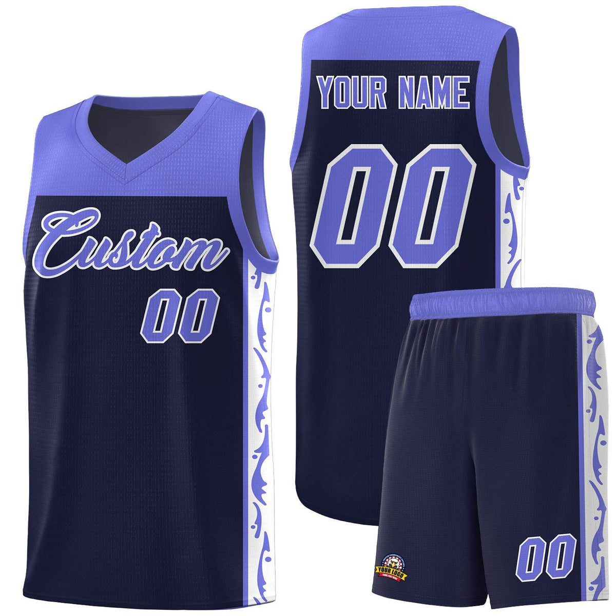 Custom Navy Side Pattern Sports Uniform Basketball Jersey