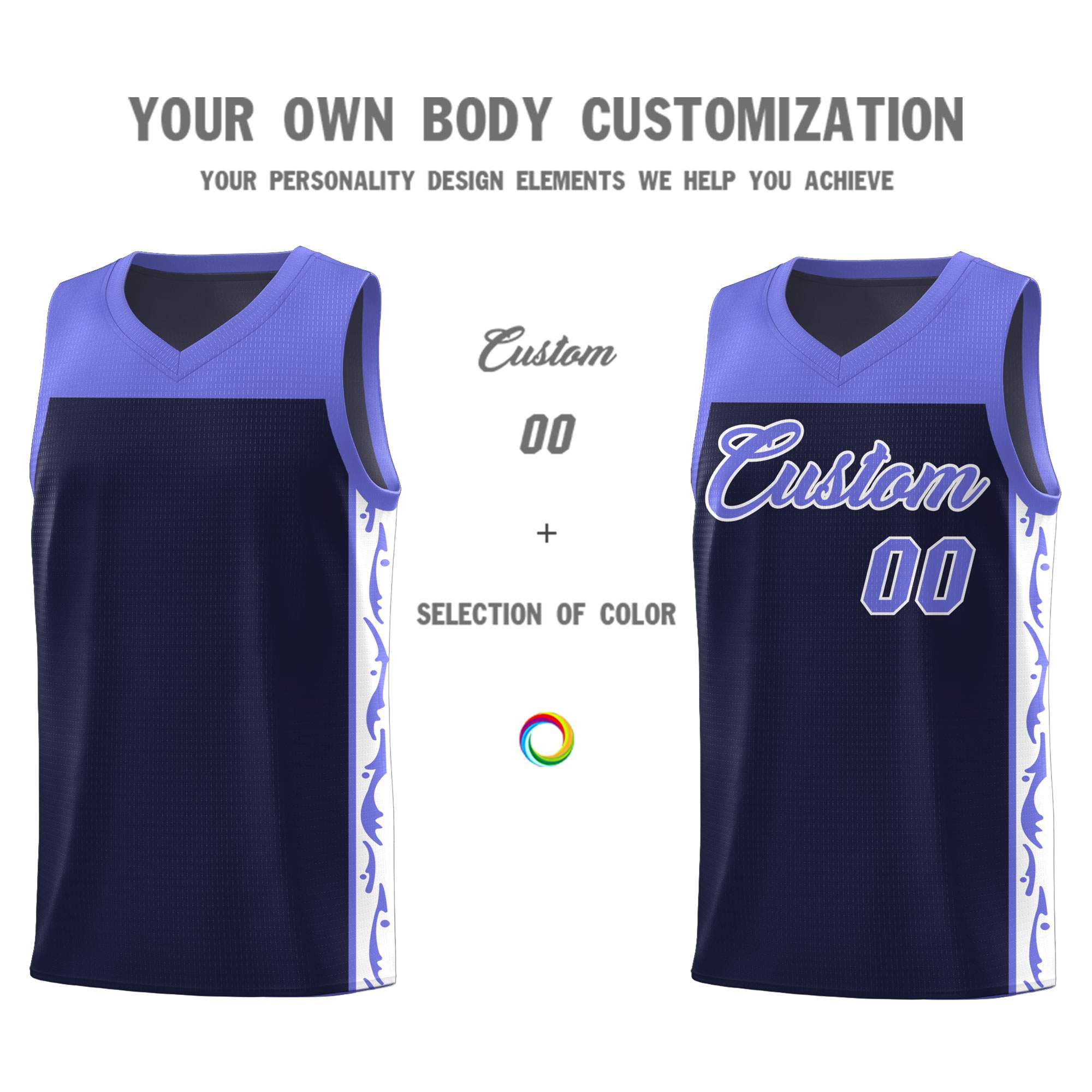 Custom Navy Side Pattern Sports Uniform Basketball Jersey