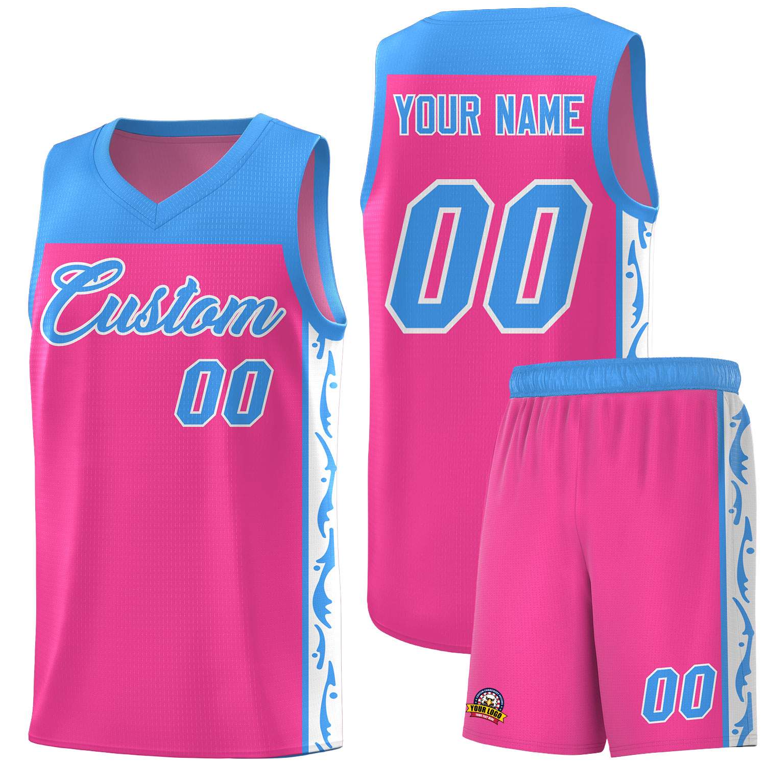 Custom Pink Side Pattern Sports Uniform Basketball Jersey