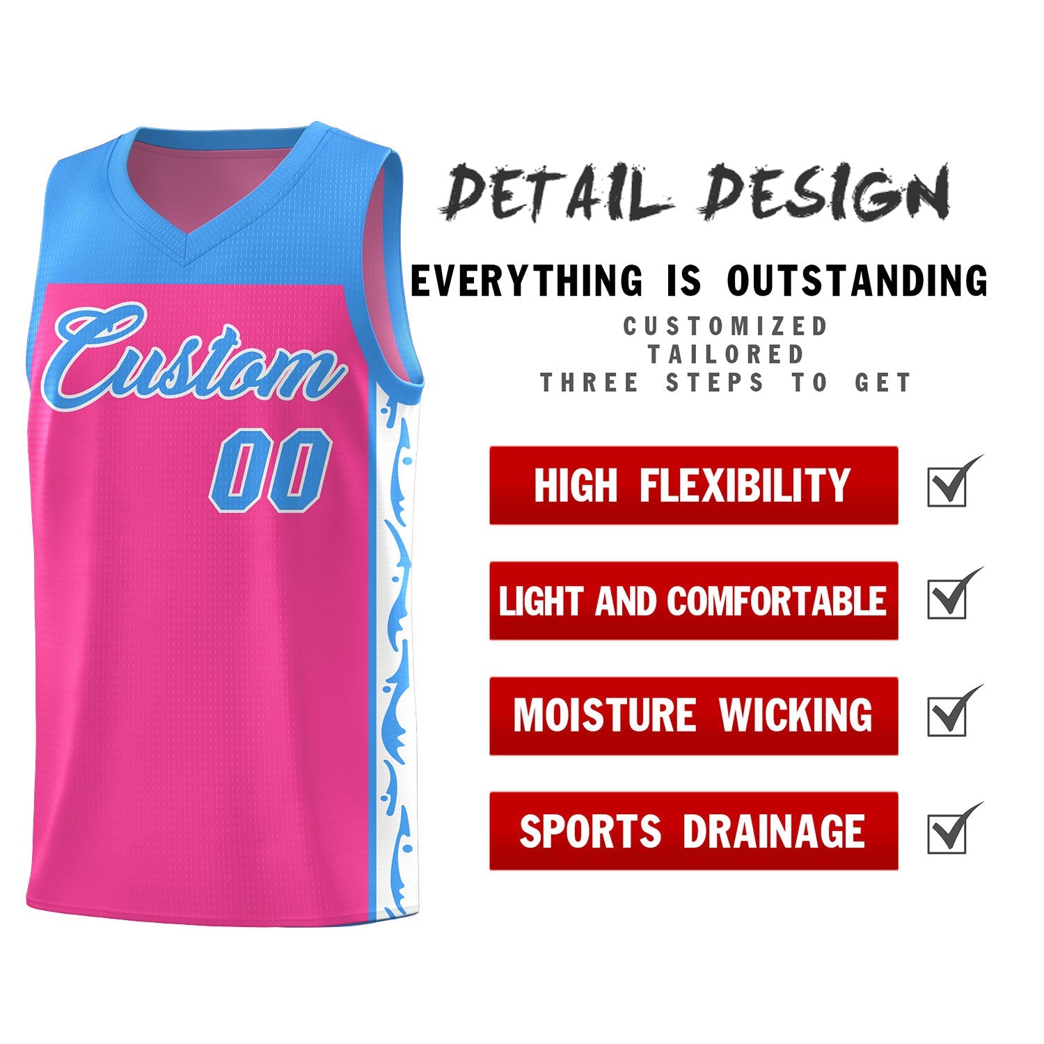 Custom Pink Side Pattern Sports Uniform Basketball Jersey