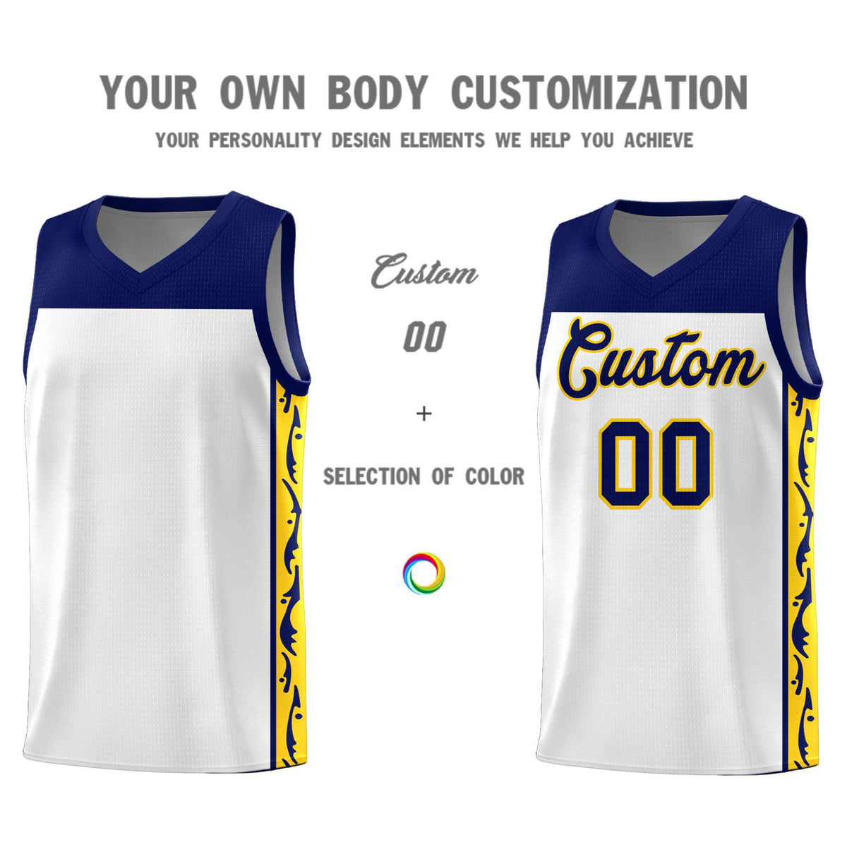 Custom White Side Pattern Sports Uniform Basketball Jersey