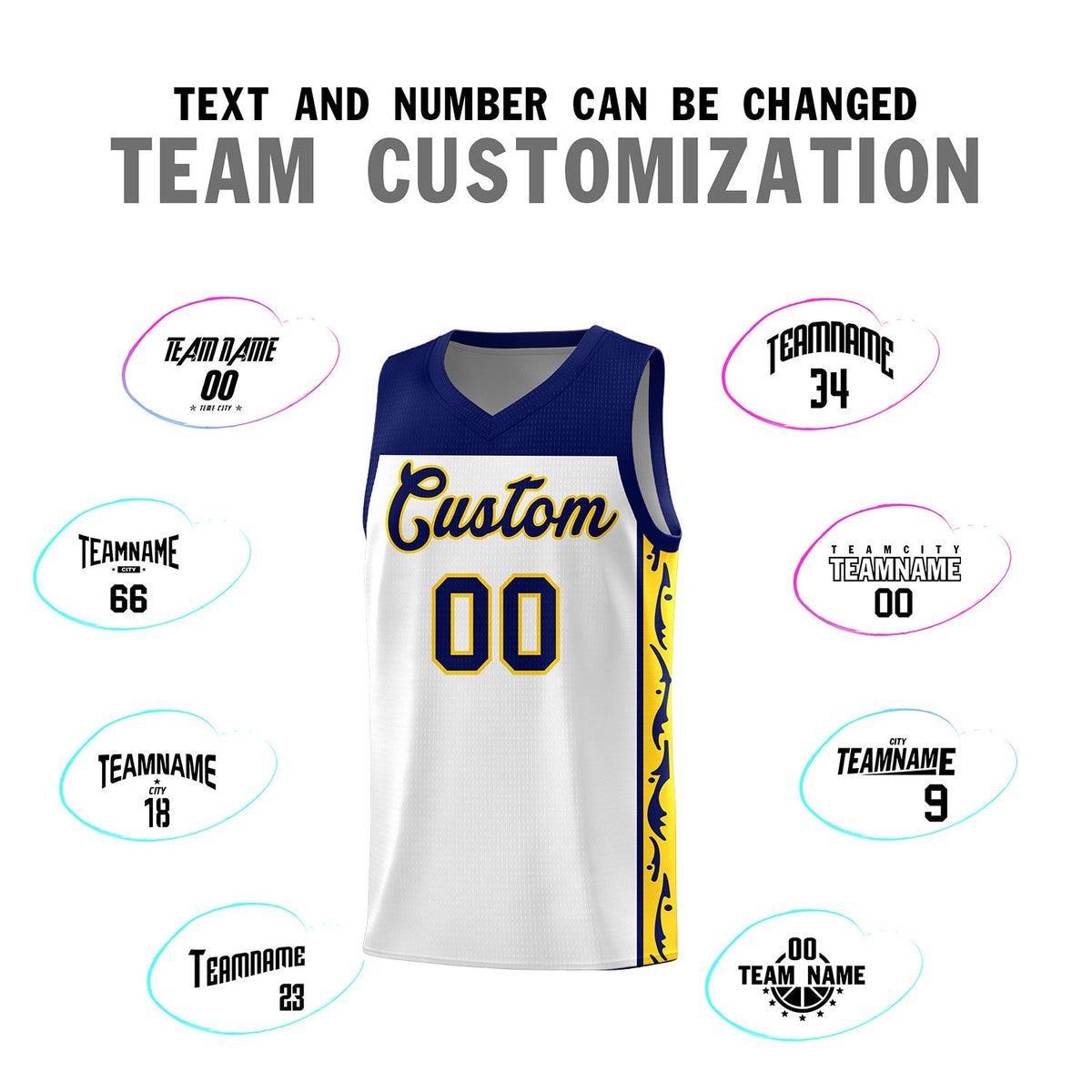 Custom White Side Pattern Sports Uniform Basketball Jersey
