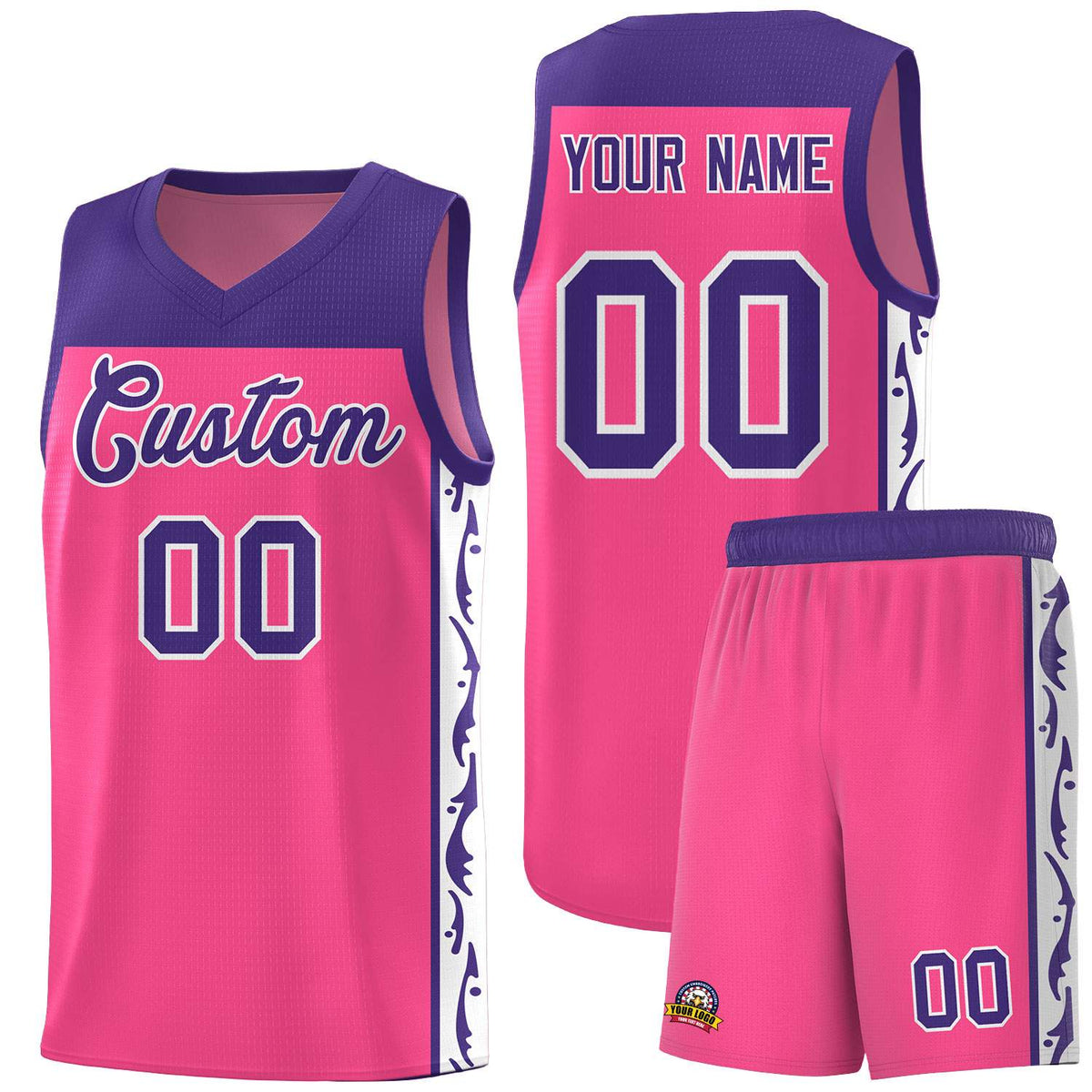 Custom Pink Side Pattern Sports Uniform Basketball Jersey