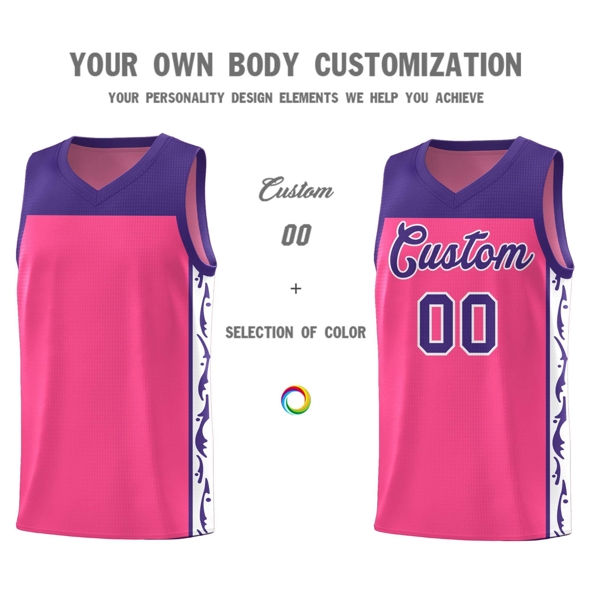 Custom Pink Side Pattern Sports Uniform Basketball Jersey