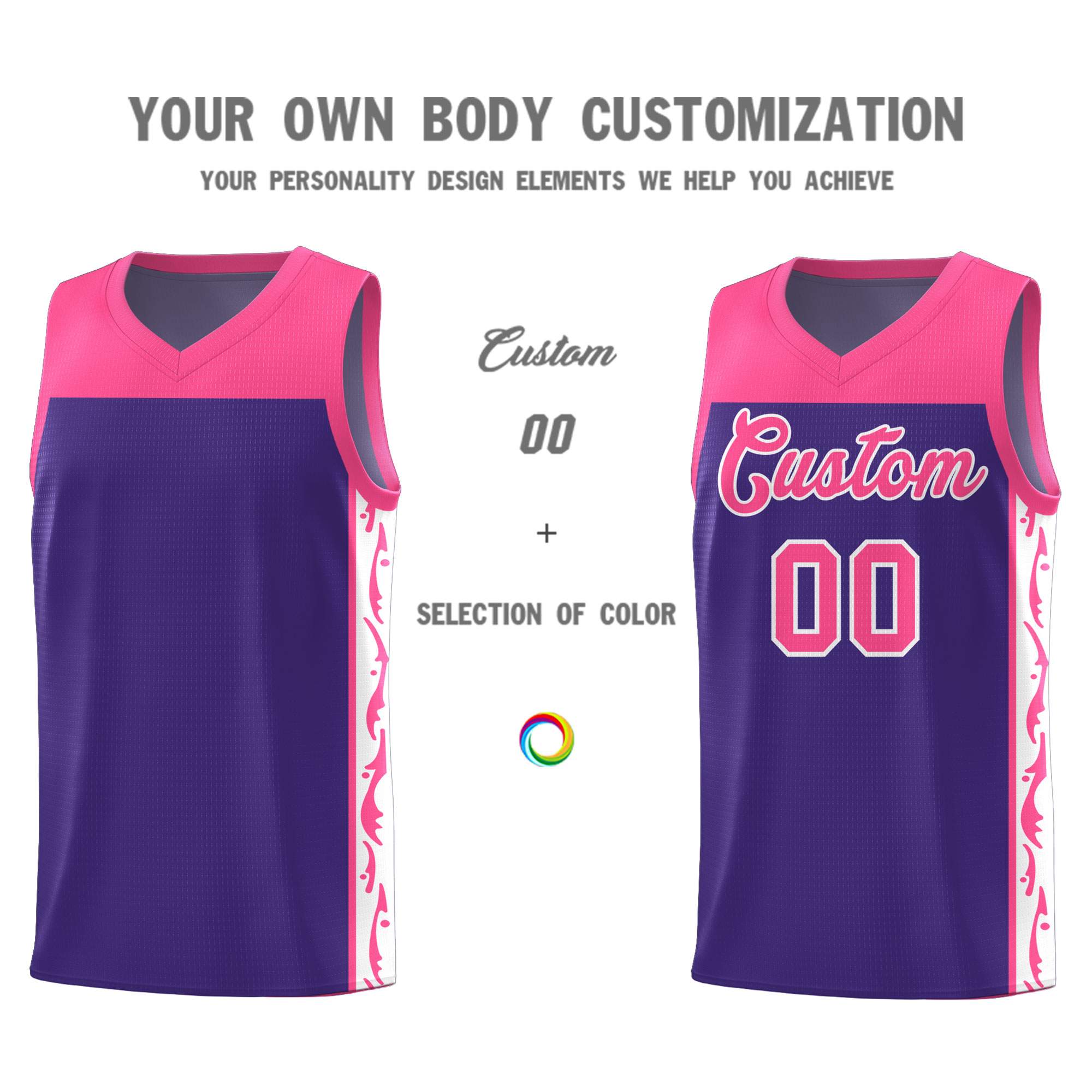 Custom Purple Side Pattern Sports Uniform Basketball Jersey