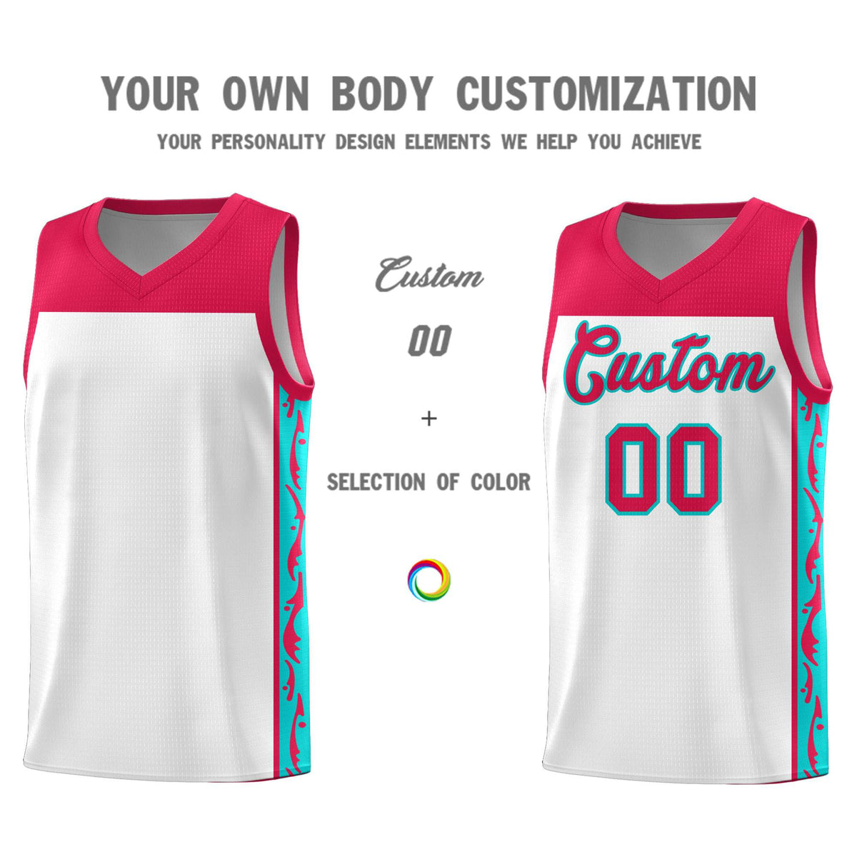 Custom White Side Pattern Sports Uniform Basketball Jersey