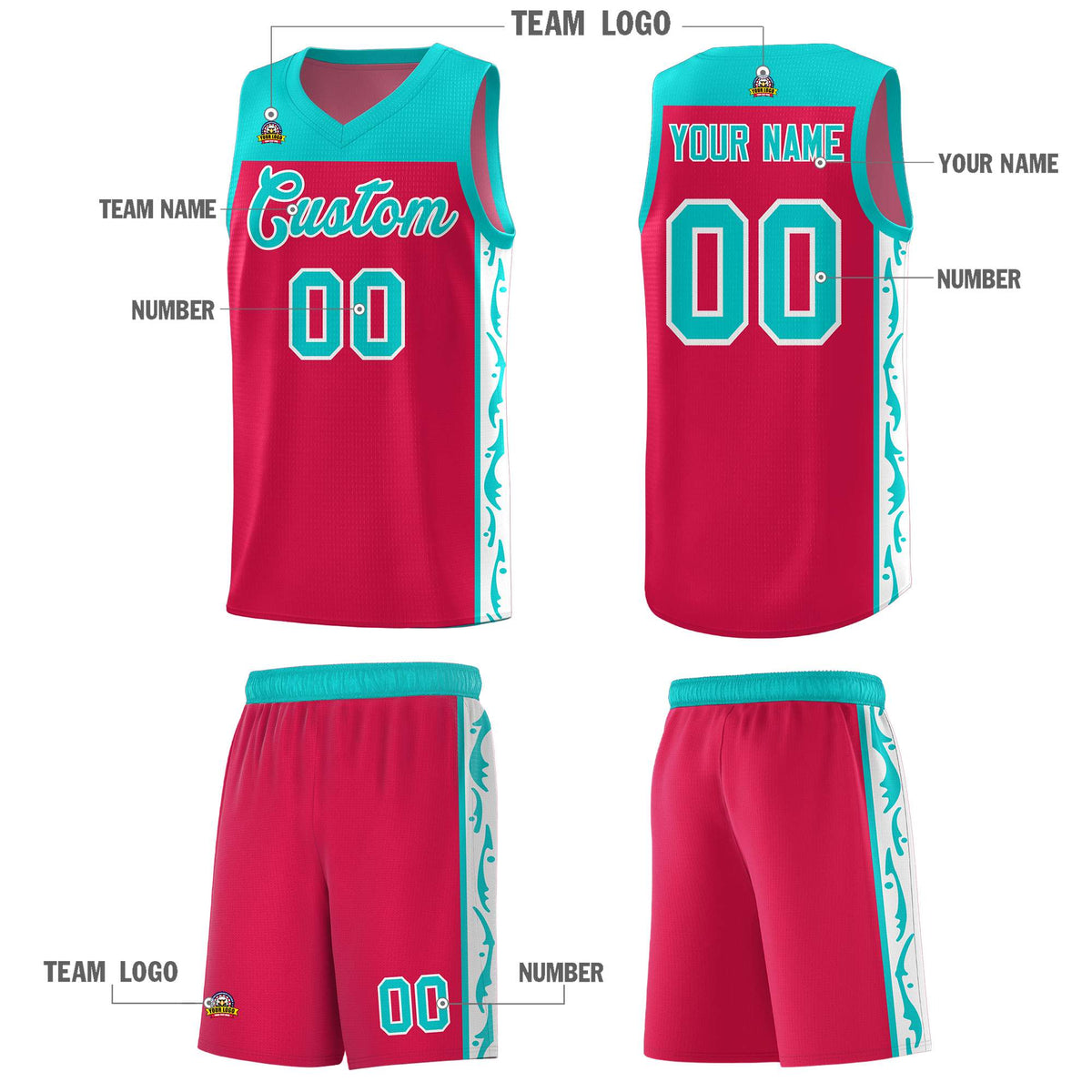 Custom Red Side Pattern Sports Uniform Basketball Jersey