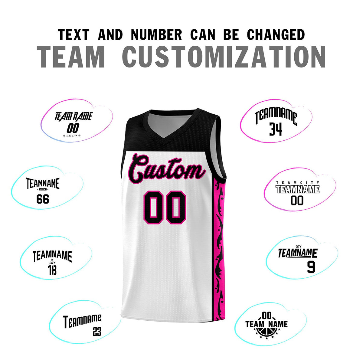 Custom White Side Pattern Sports Uniform Basketball Jersey