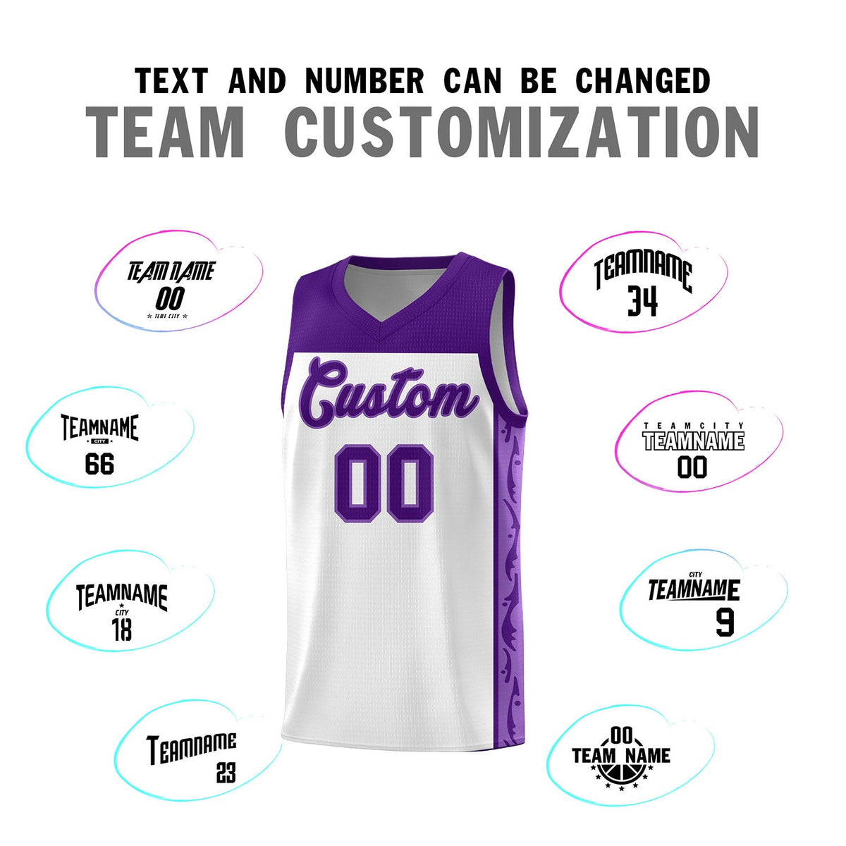 Custom White Side Pattern Sports Uniform Basketball Jersey