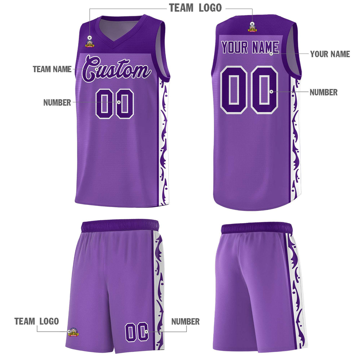 Custom Purple Side Pattern Sports Uniform Basketball Jersey