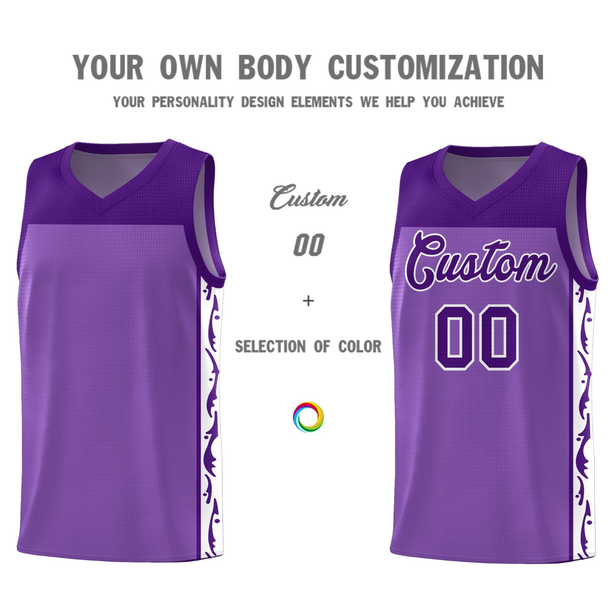 Custom Purple Side Pattern Sports Uniform Basketball Jersey