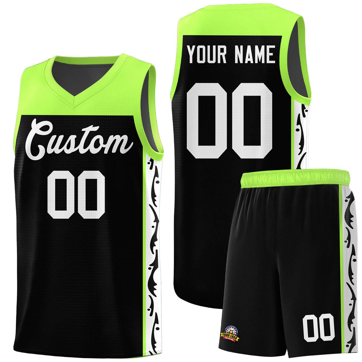 Custom Black Side Pattern Sports Uniform Basketball Jersey