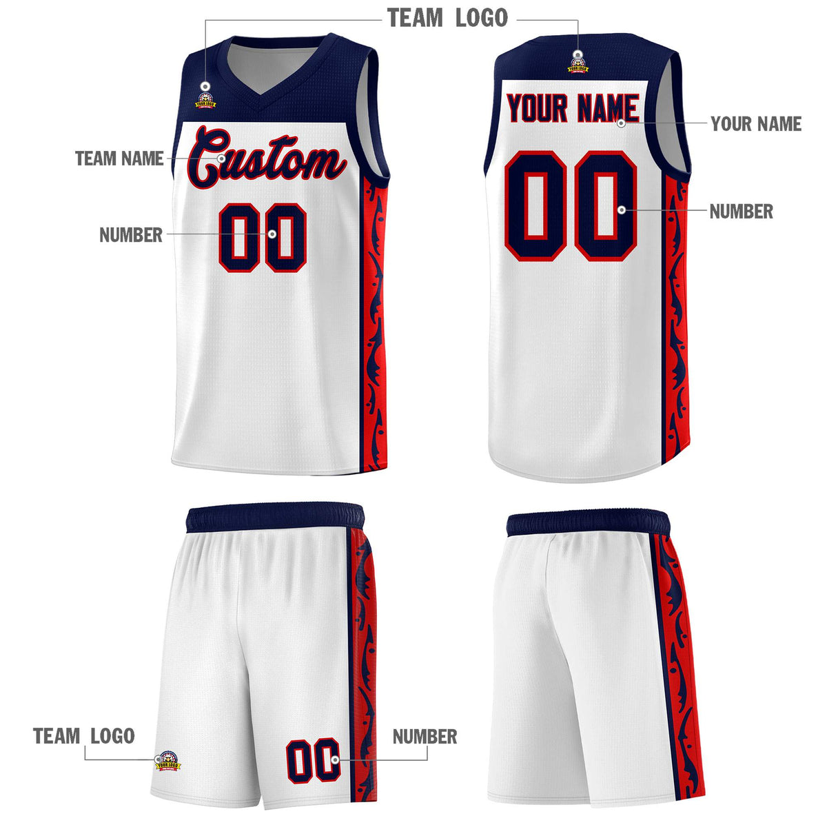 Custom White Side Pattern Sports Uniform Basketball Jersey