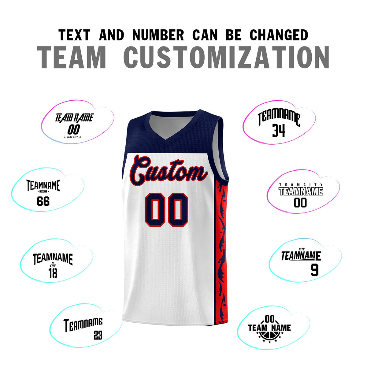 Custom White Side Pattern Sports Uniform Basketball Jersey