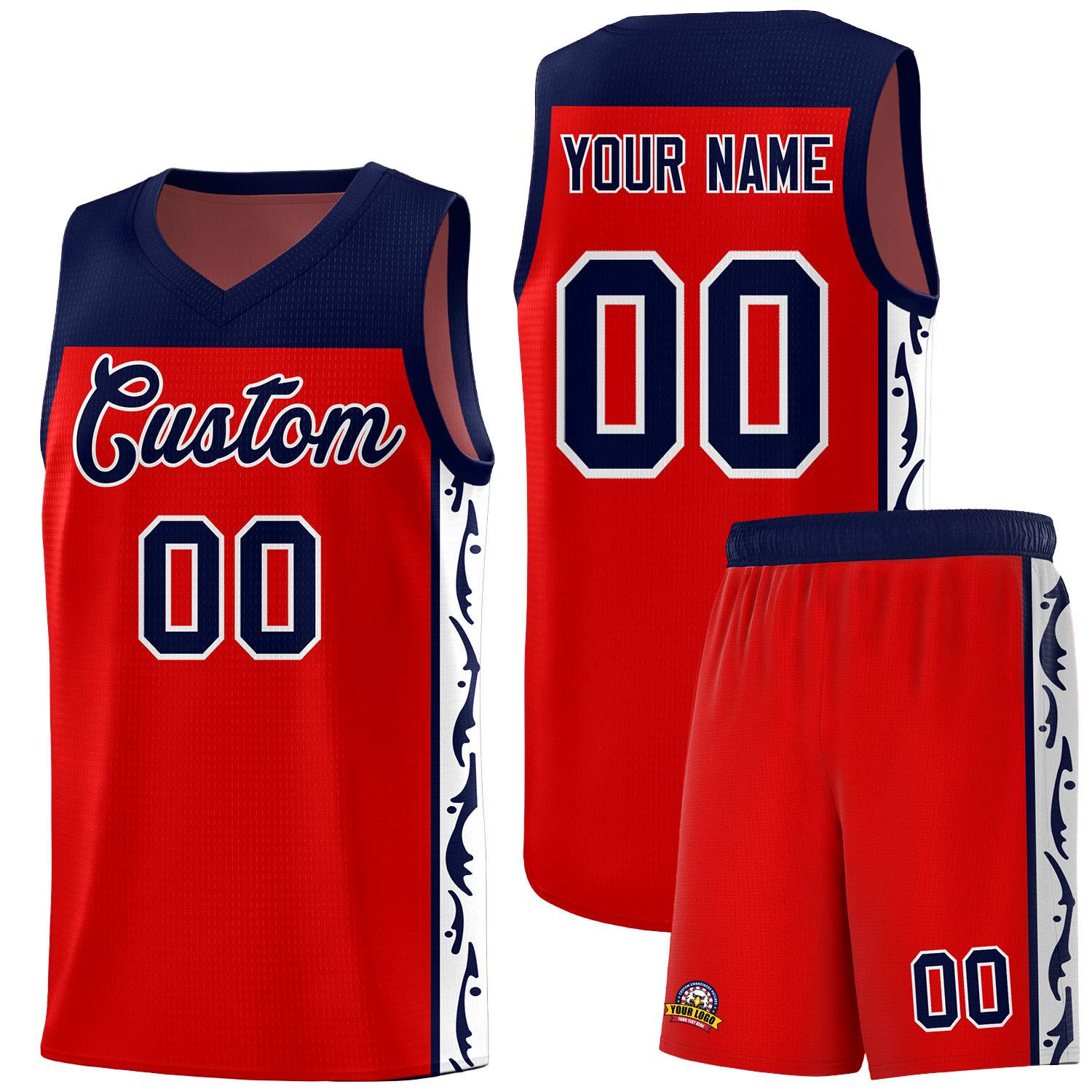 Custom Red Side Pattern Sports Uniform Basketball Jersey