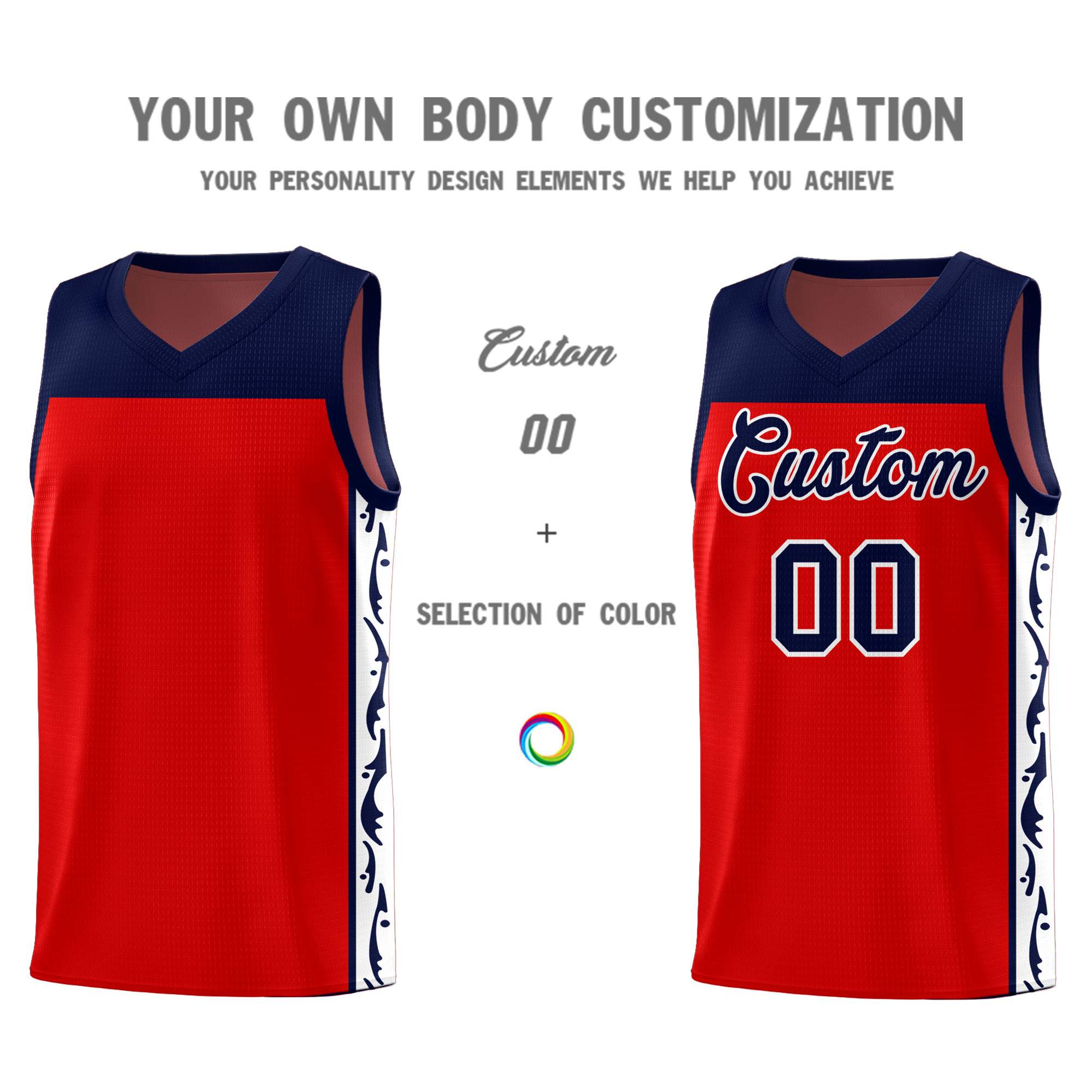 Custom Red Side Pattern Sports Uniform Basketball Jersey