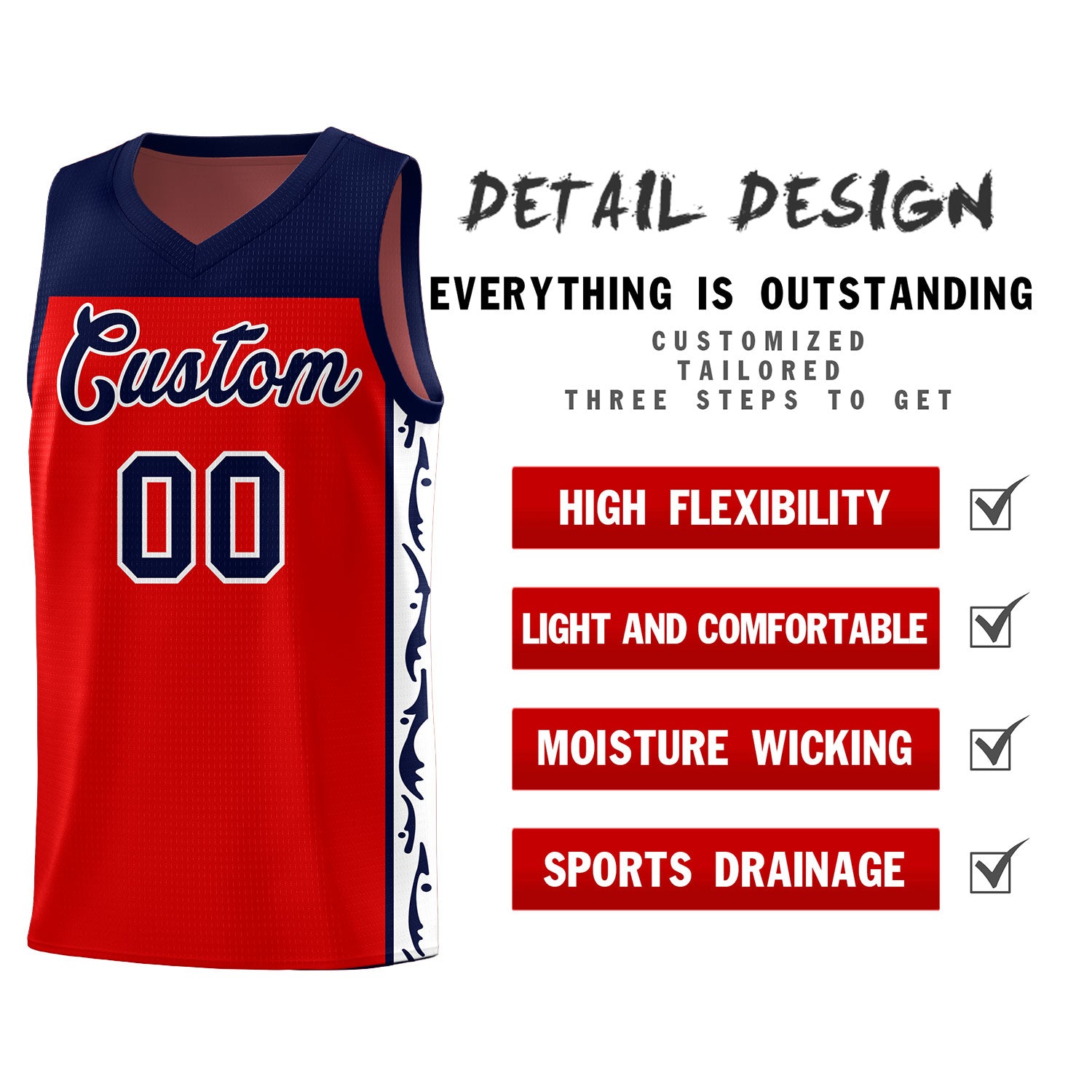 Custom Red Side Pattern Sports Uniform Basketball Jersey