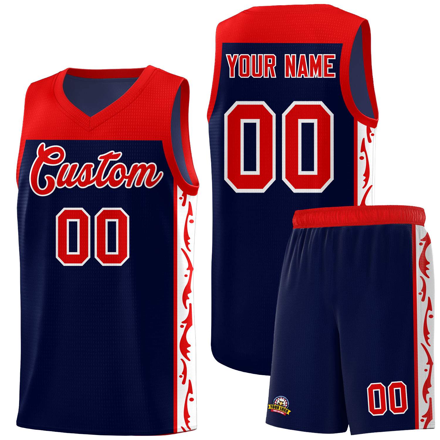 Custom Navy Side Pattern Sports Uniform Basketball Jersey