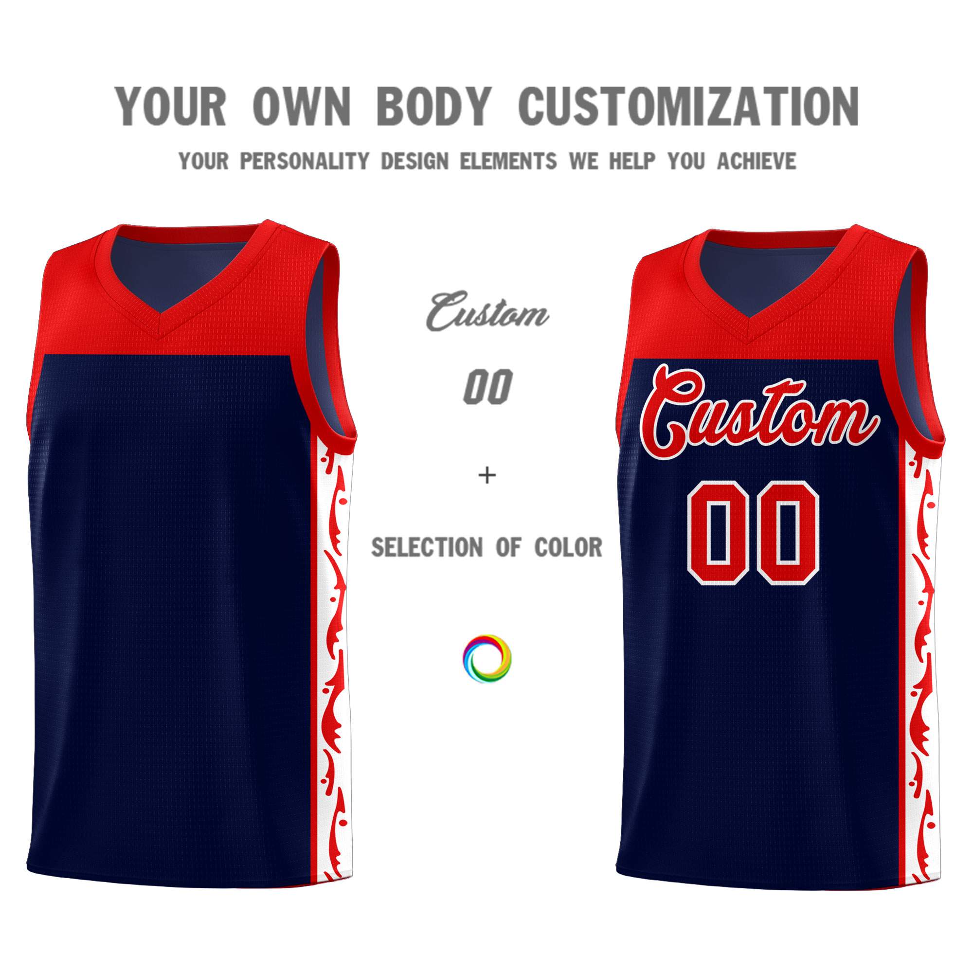 Custom Navy Side Pattern Sports Uniform Basketball Jersey