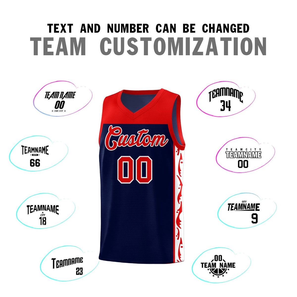 Custom Navy Side Pattern Sports Uniform Basketball Jersey