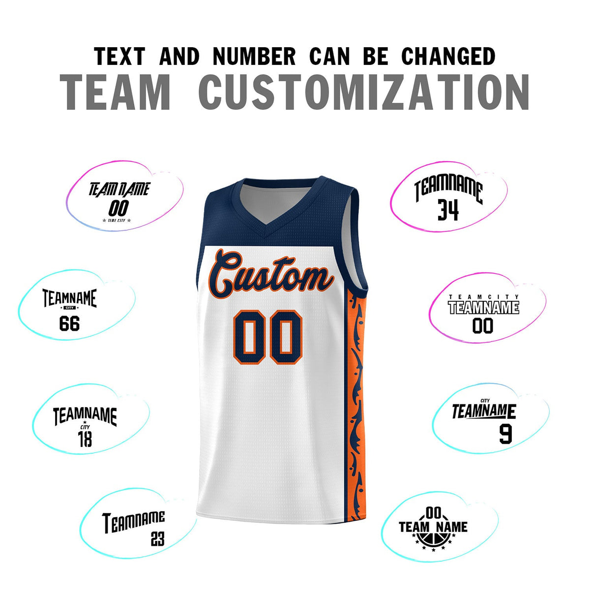 Custom White Side Pattern Sports Uniform Basketball Jersey