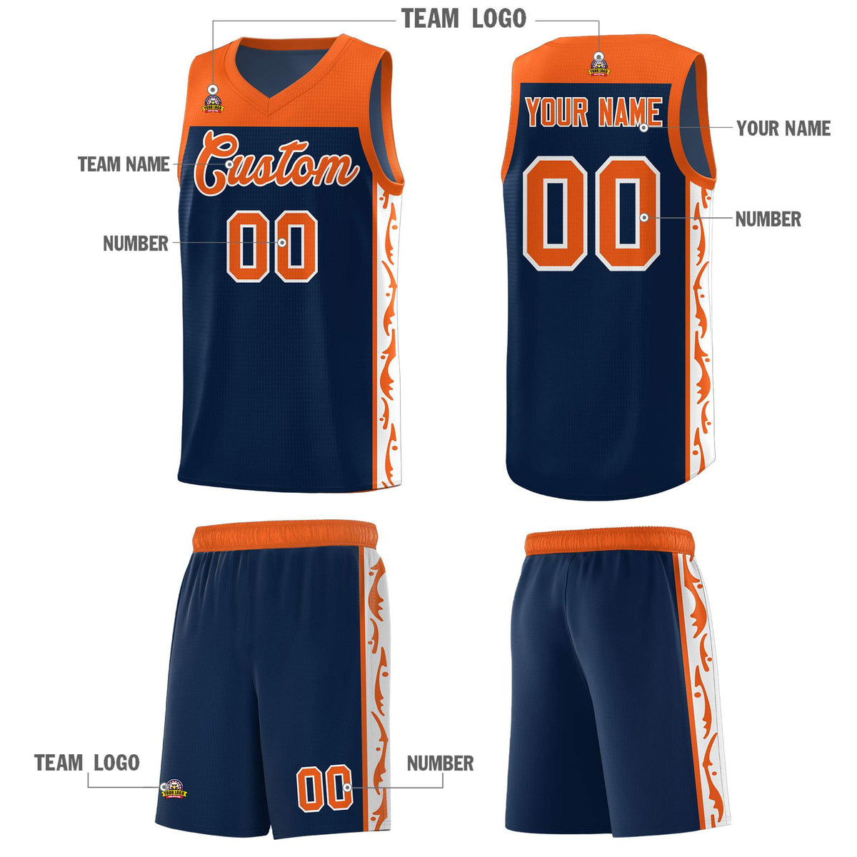 Custom Navy Side Pattern Sports Uniform Basketball Jersey