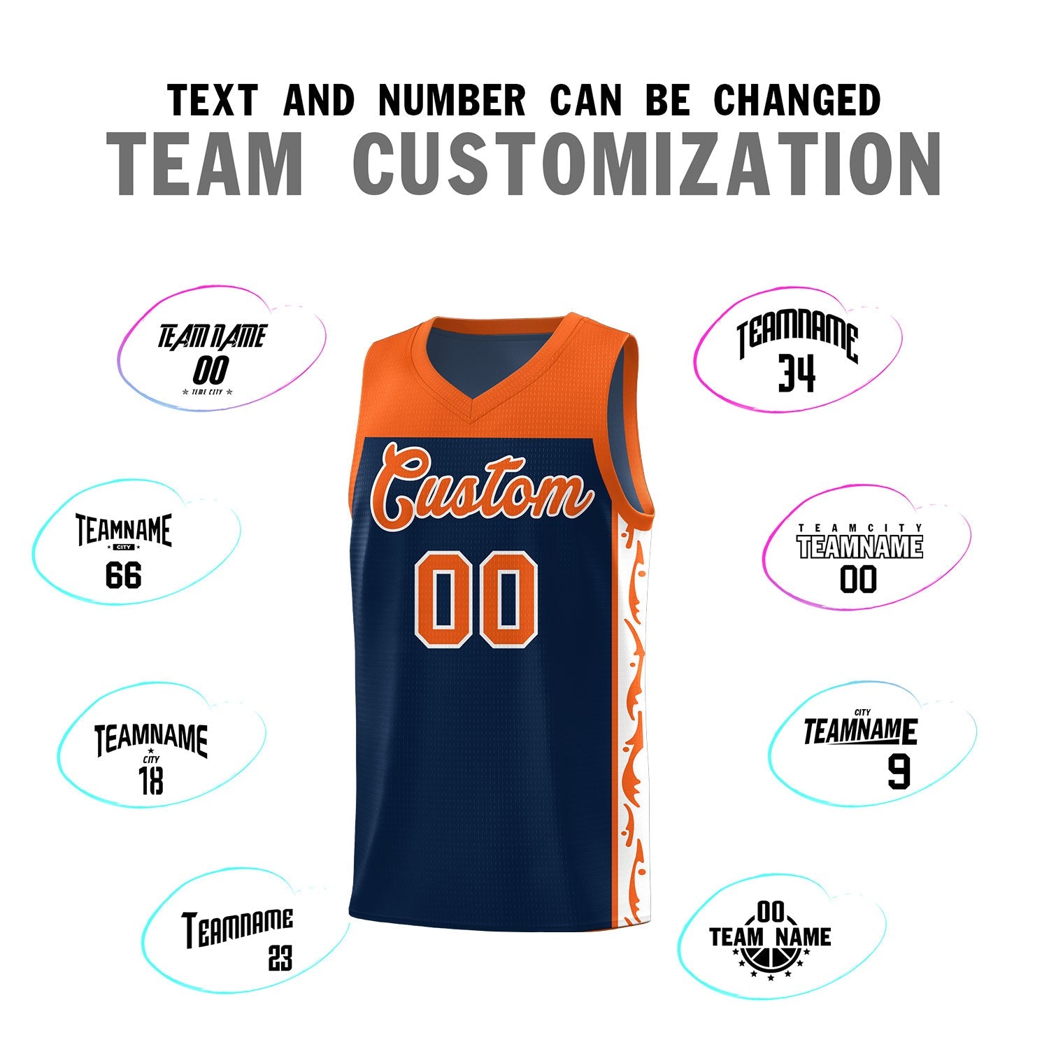 Custom Navy Side Pattern Sports Uniform Basketball Jersey