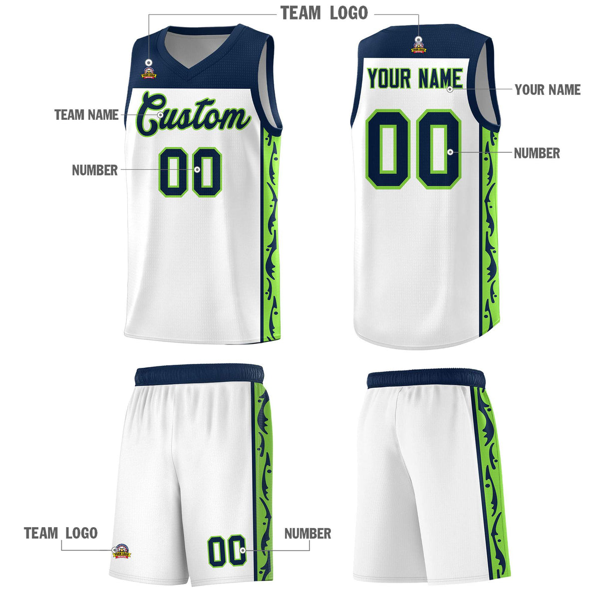 Custom White Side Pattern Sports Uniform Basketball Jersey