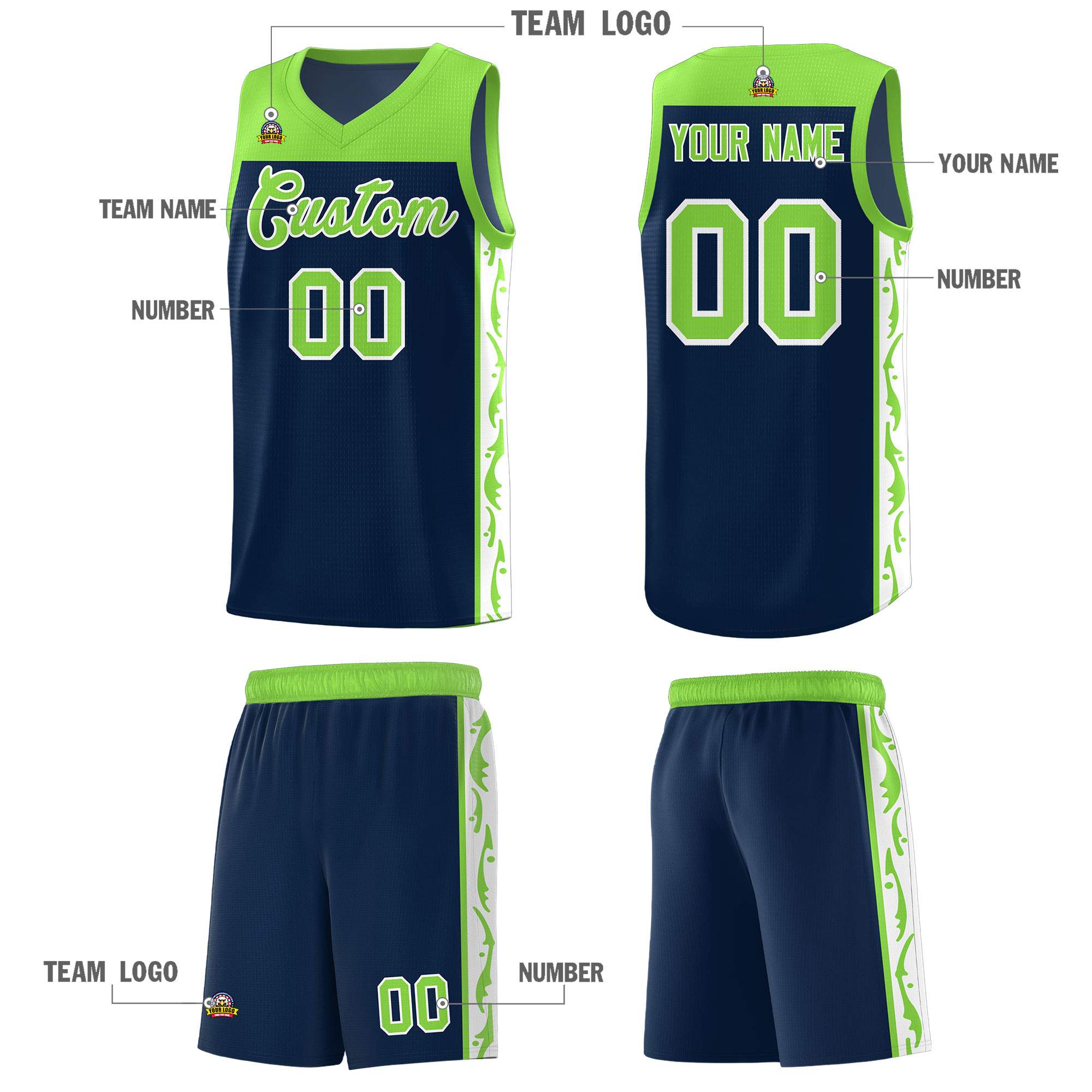 Custom Navy Side Pattern Sports Uniform Basketball Jersey