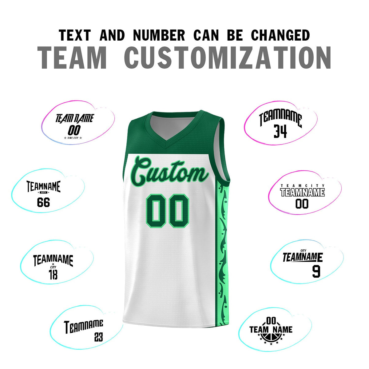 Custom White Side Pattern Sports Uniform Basketball Jersey