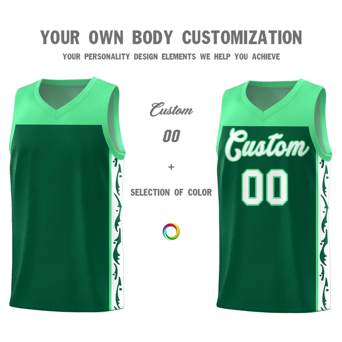 Custom Kelly Green Side Pattern Sports Uniform Basketball Jersey