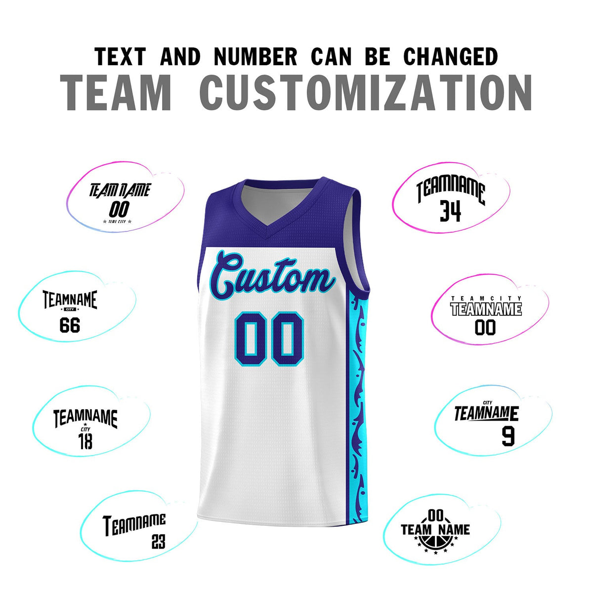 Custom White Side Pattern Sports Uniform Basketball Jersey