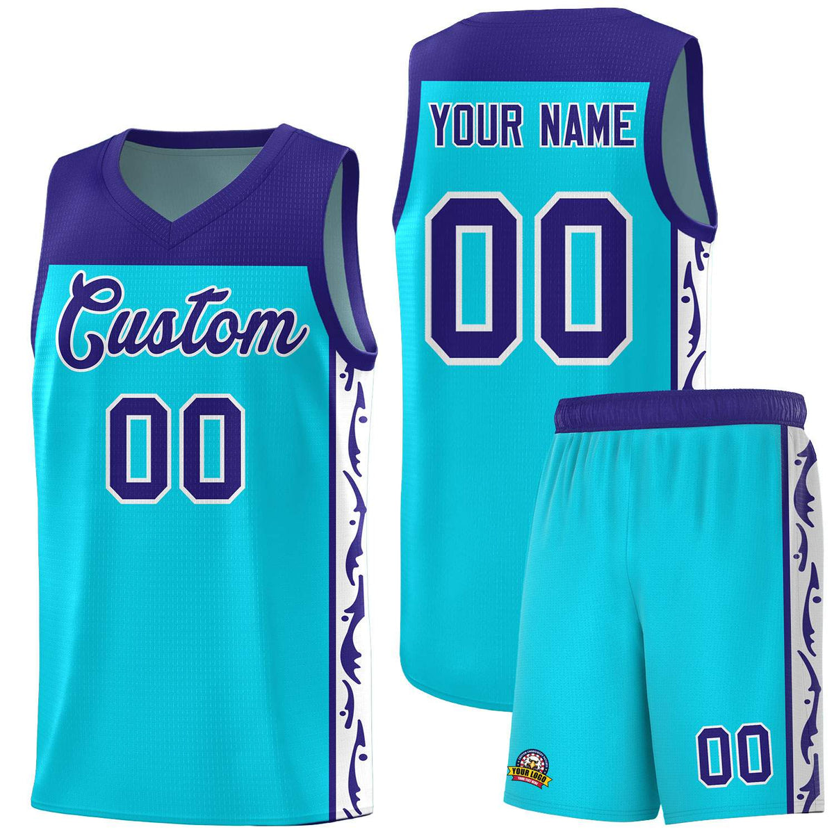 Custom Sky Blue Side Pattern Sports Uniform Basketball Jersey