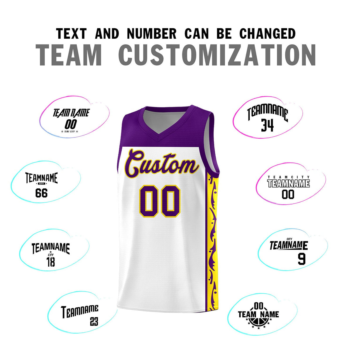 Custom White Side Pattern Sports Uniform Basketball Jersey