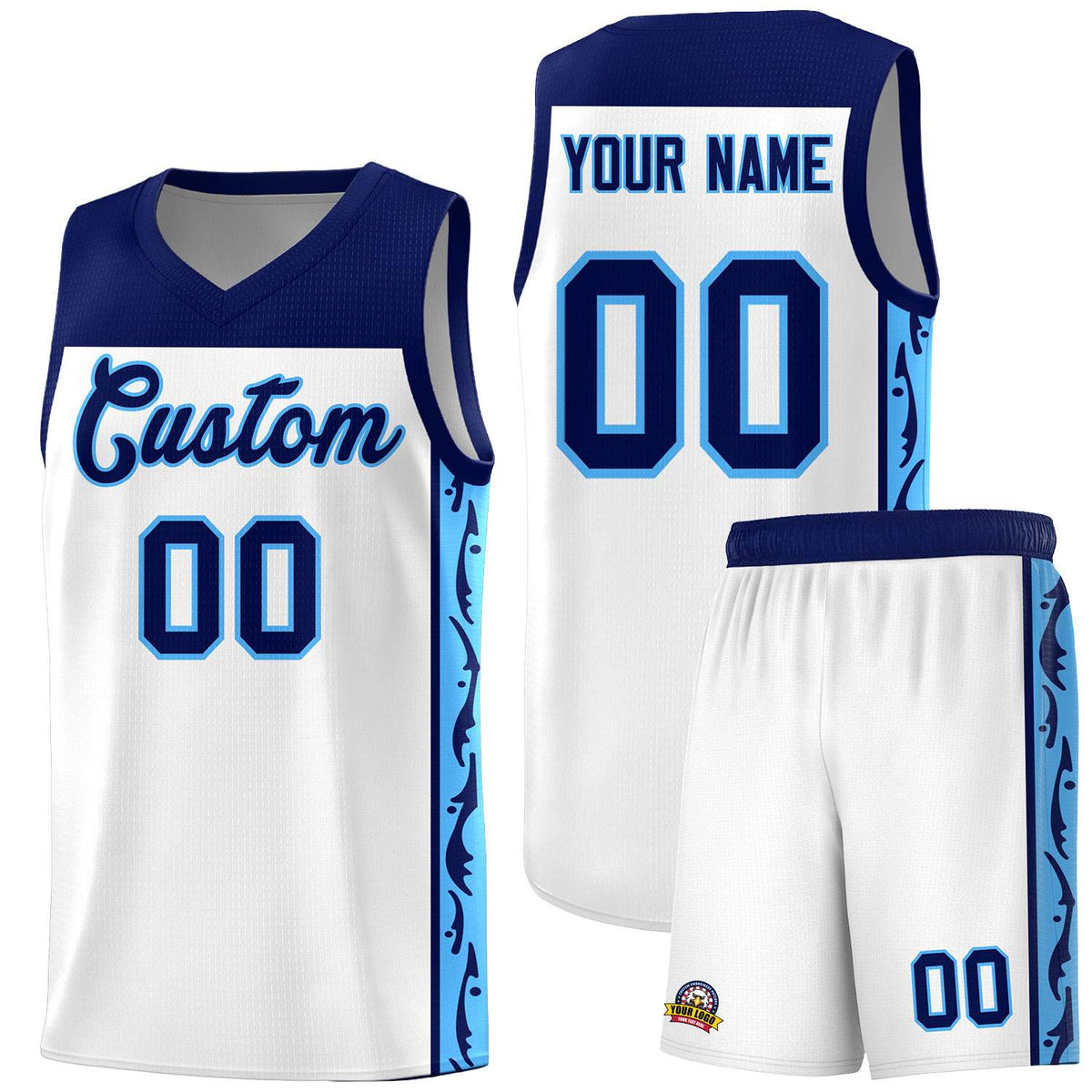 Custom White Side Pattern Sports Uniform Basketball Jersey