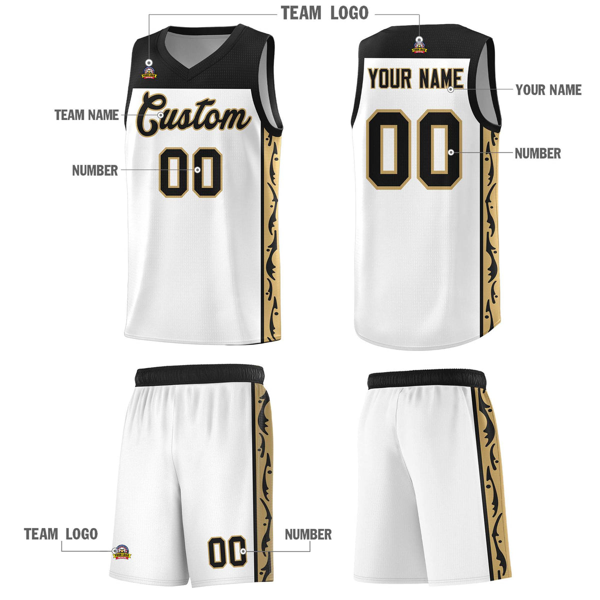 Custom White Side Pattern Sports Uniform Basketball Jersey