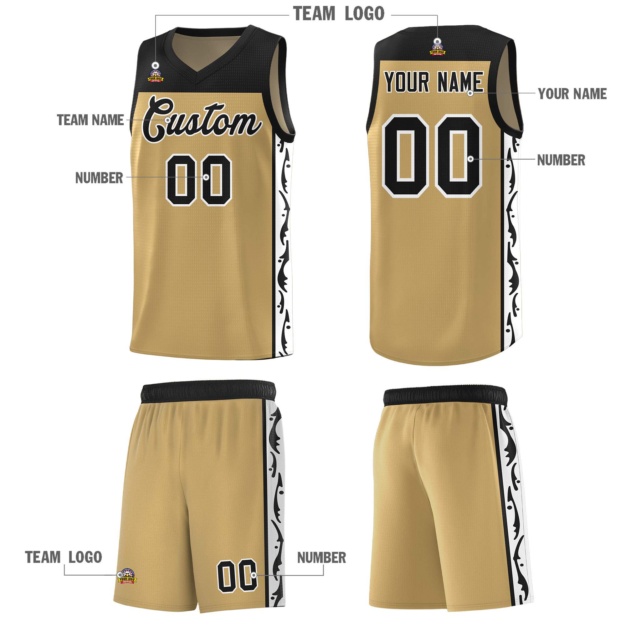 Custom Light Brown Side Pattern Sports Uniform Basketball Jersey