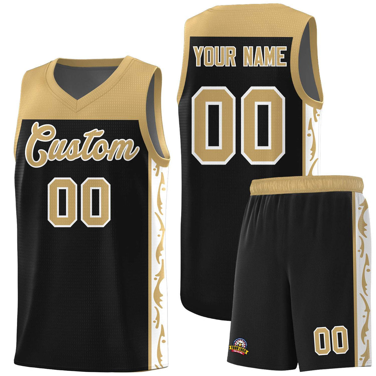 Custom Black Side Pattern Sports Uniform Basketball Jersey