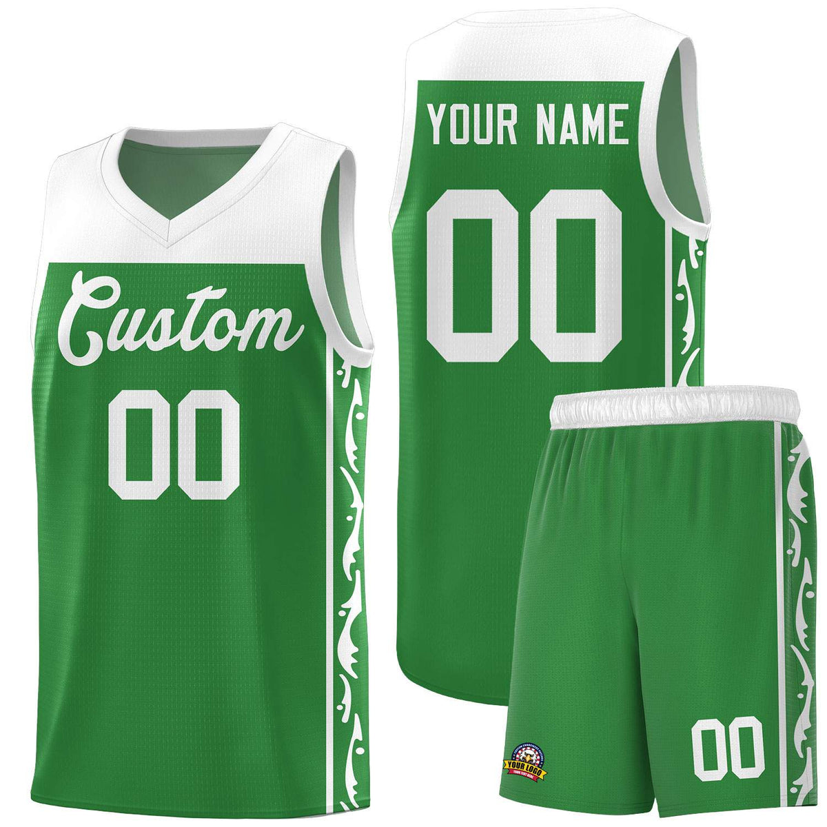 Custom Kelly Green Side Pattern Sports Uniform Basketball Jersey