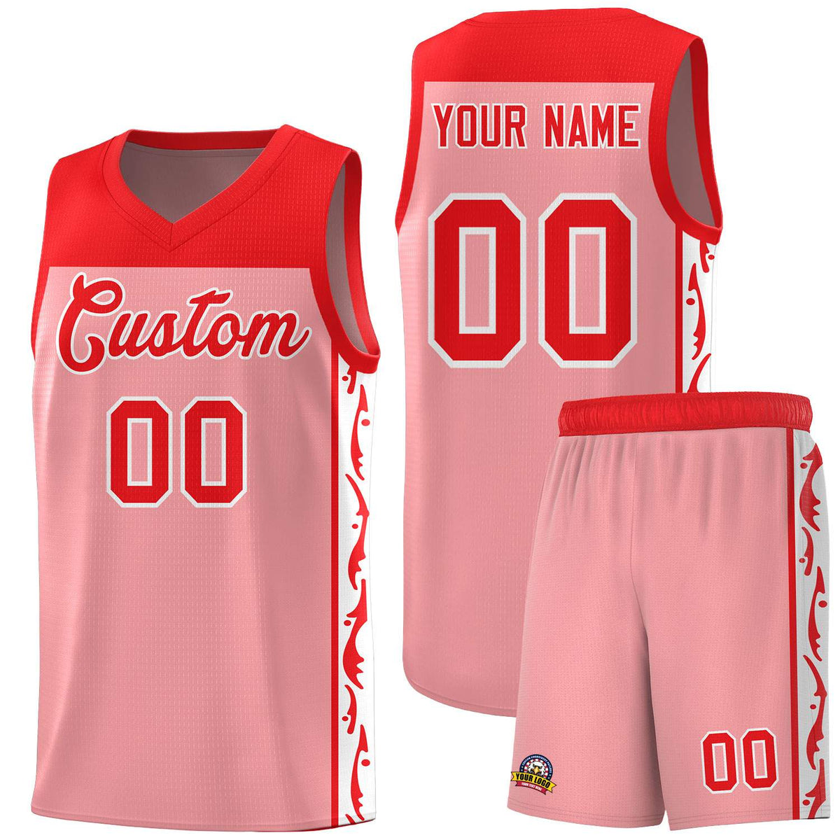 Custom Pink Side Pattern Sports Uniform Basketball Jersey
