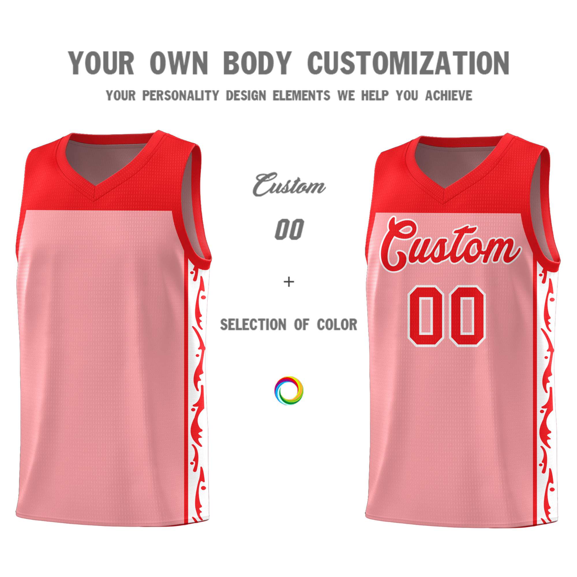 Custom Pink Side Pattern Sports Uniform Basketball Jersey