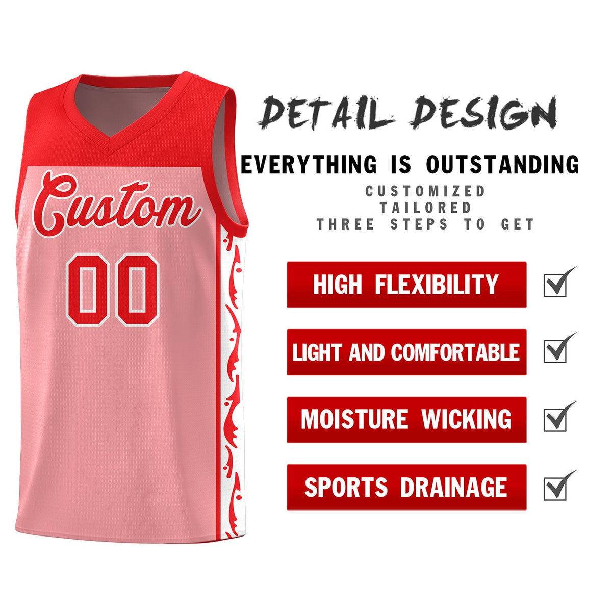 Custom Pink Side Pattern Sports Uniform Basketball Jersey