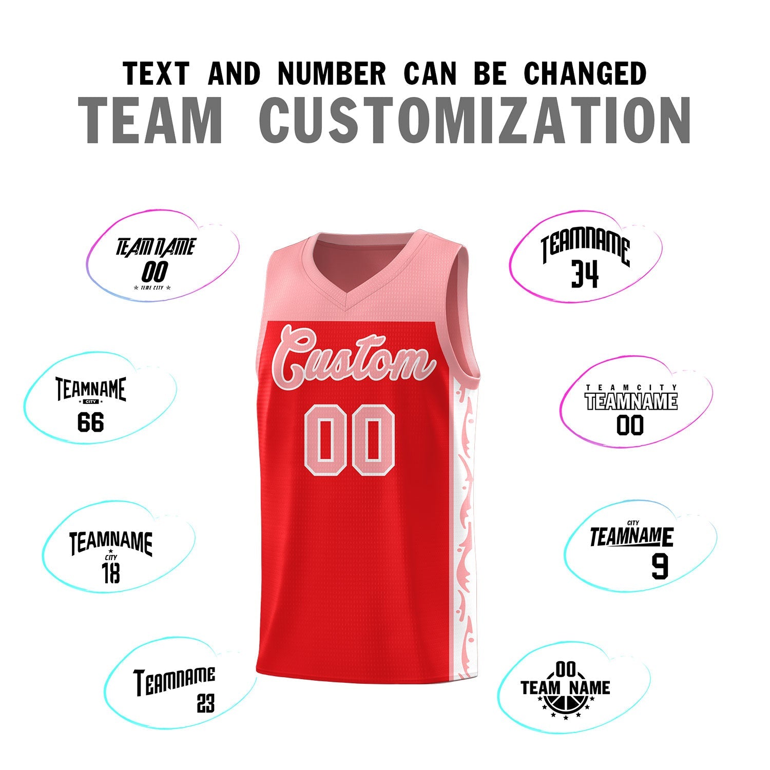 Custom Red Side Pattern Sports Uniform Basketball Jersey