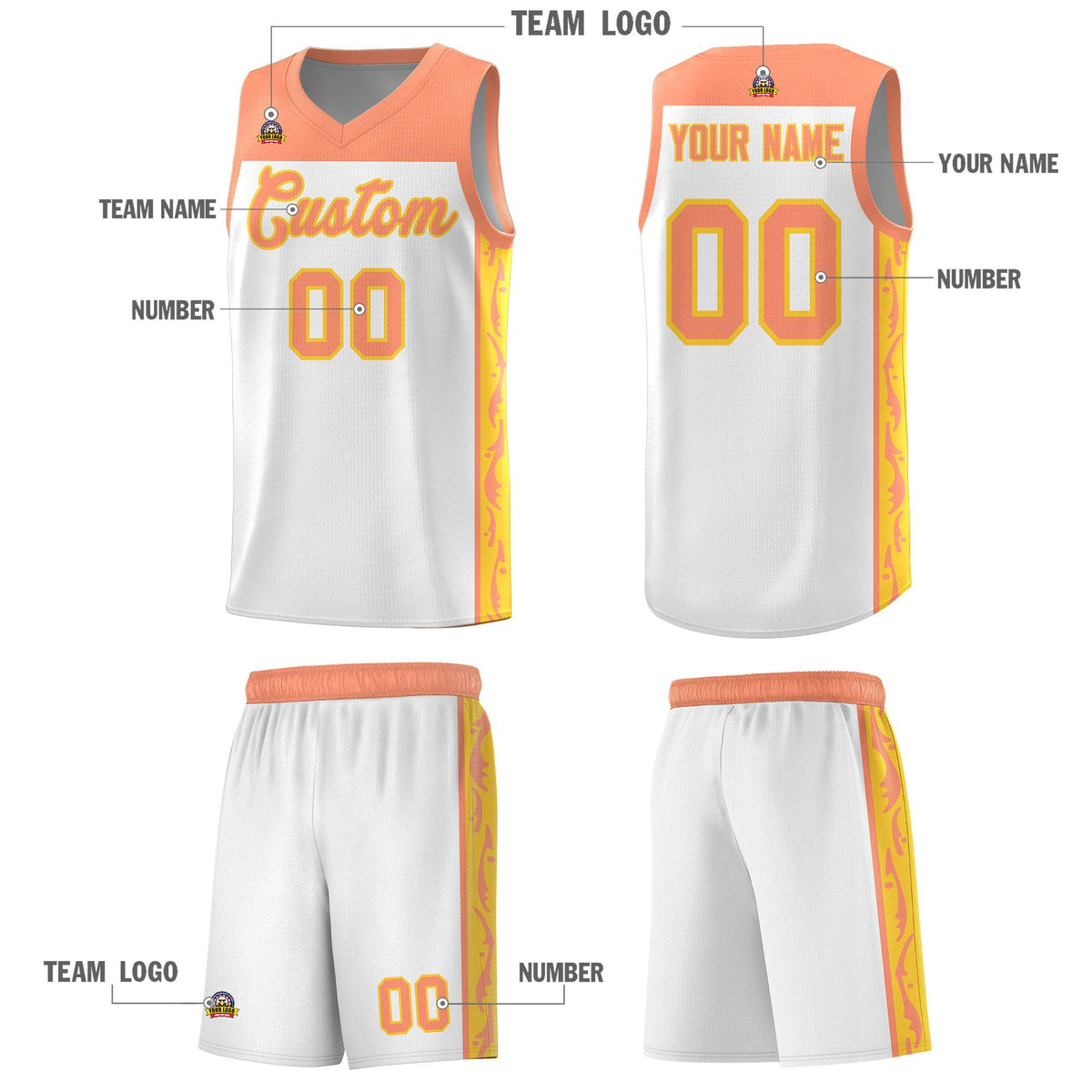 Custom White Side Pattern Sports Uniform Basketball Jersey