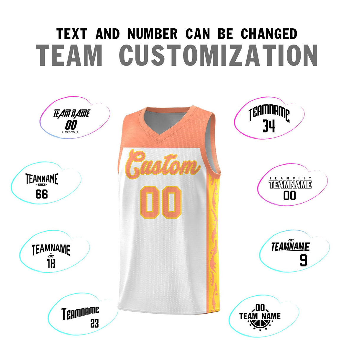 Custom White Side Pattern Sports Uniform Basketball Jersey