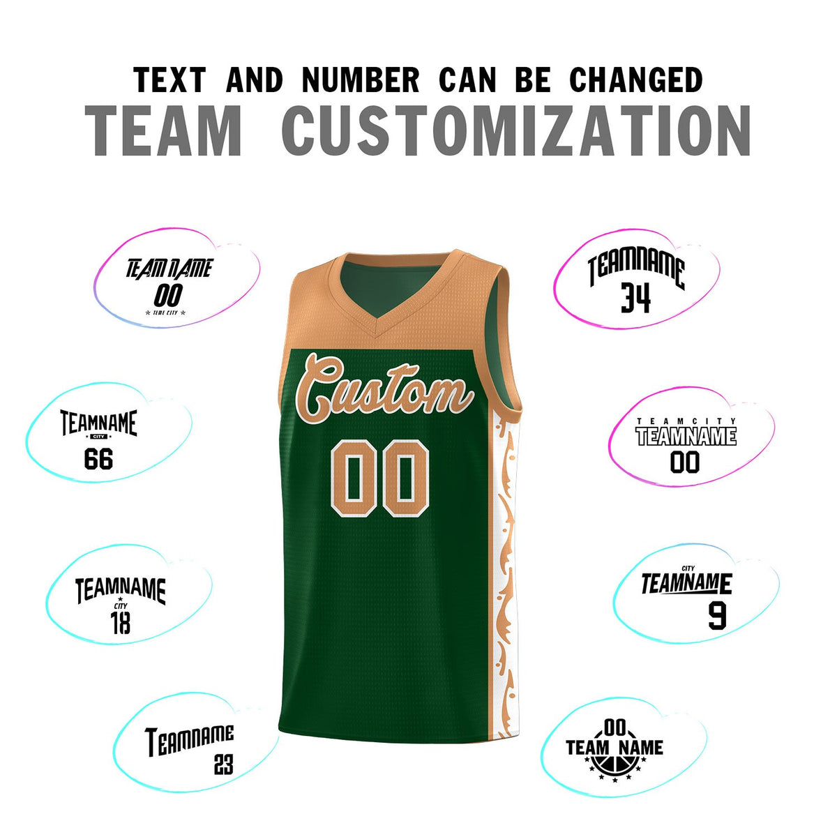 Custom Green Side Pattern Sports Uniform Basketball Jersey