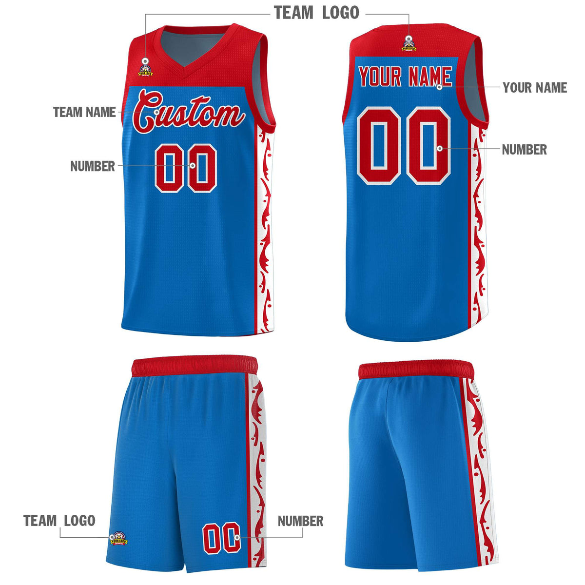 Custom Royal Side Pattern Sports Uniform Basketball Jersey
