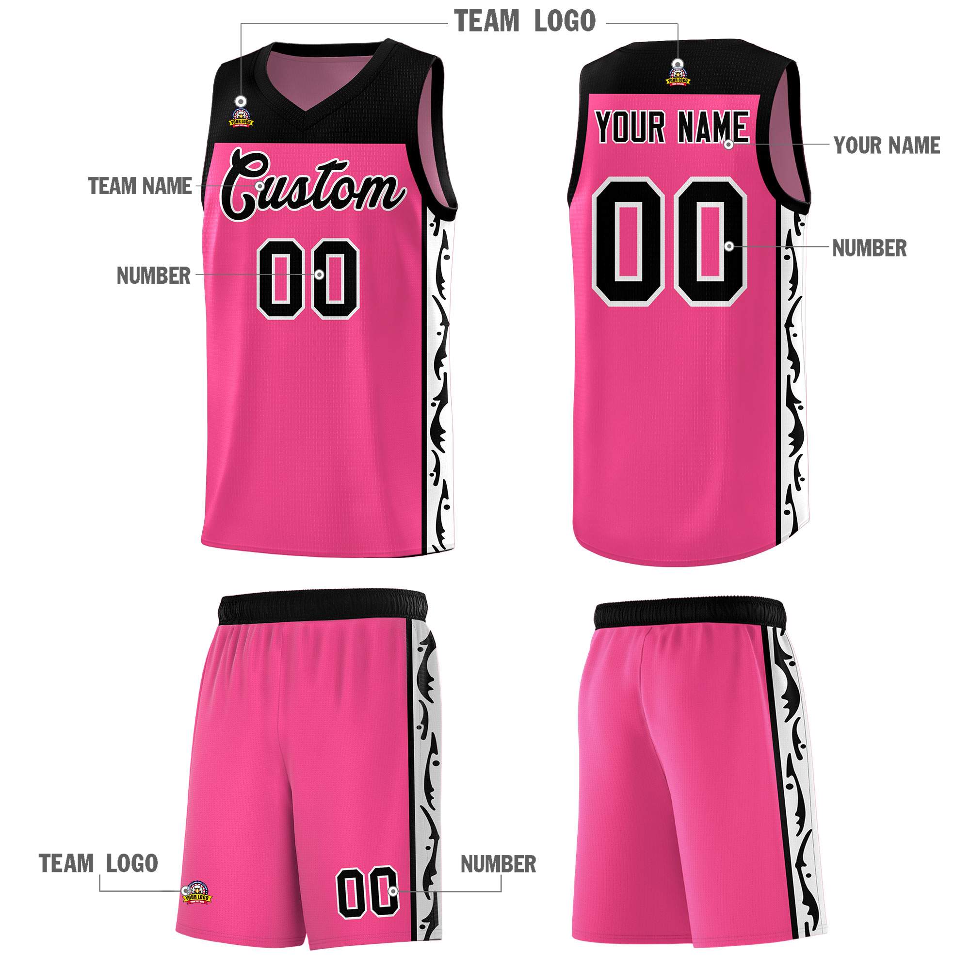 Custom Pink Side Pattern Sports Uniform Basketball Jersey