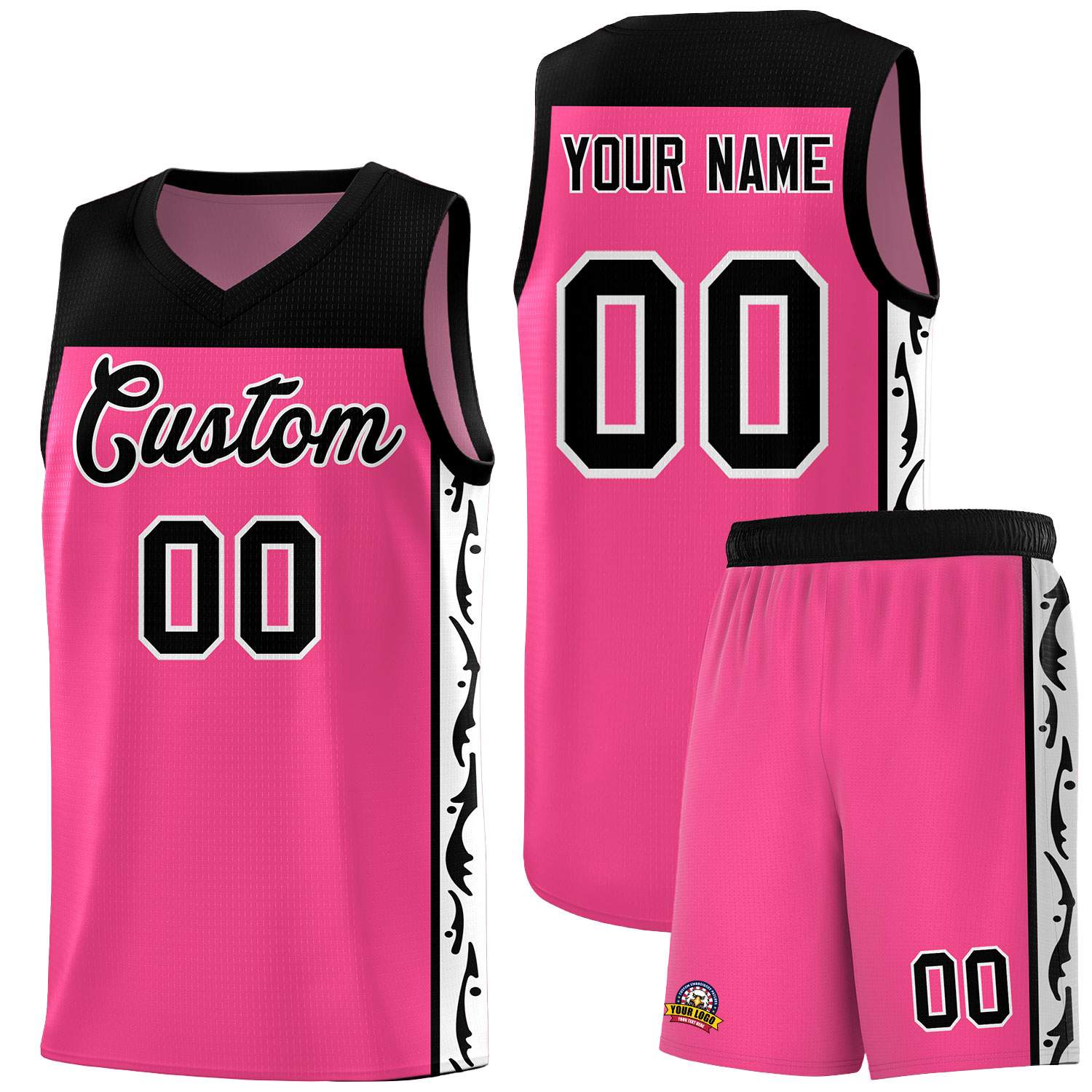 Custom Pink Side Pattern Sports Uniform Basketball Jersey