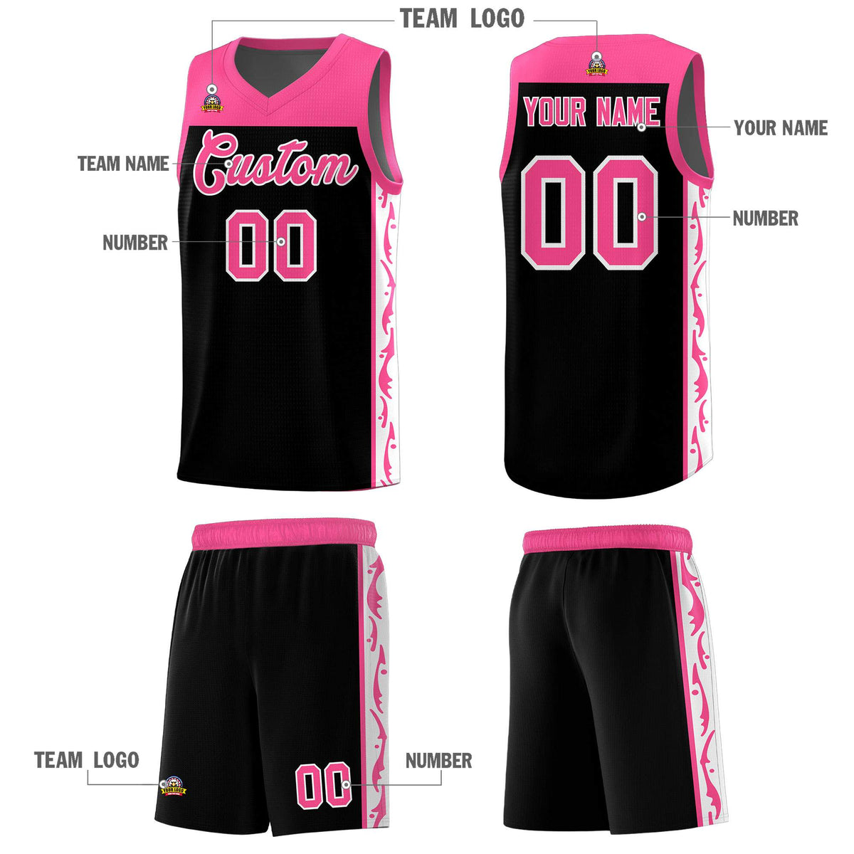 Custom Black Side Pattern Sports Uniform Basketball Jersey
